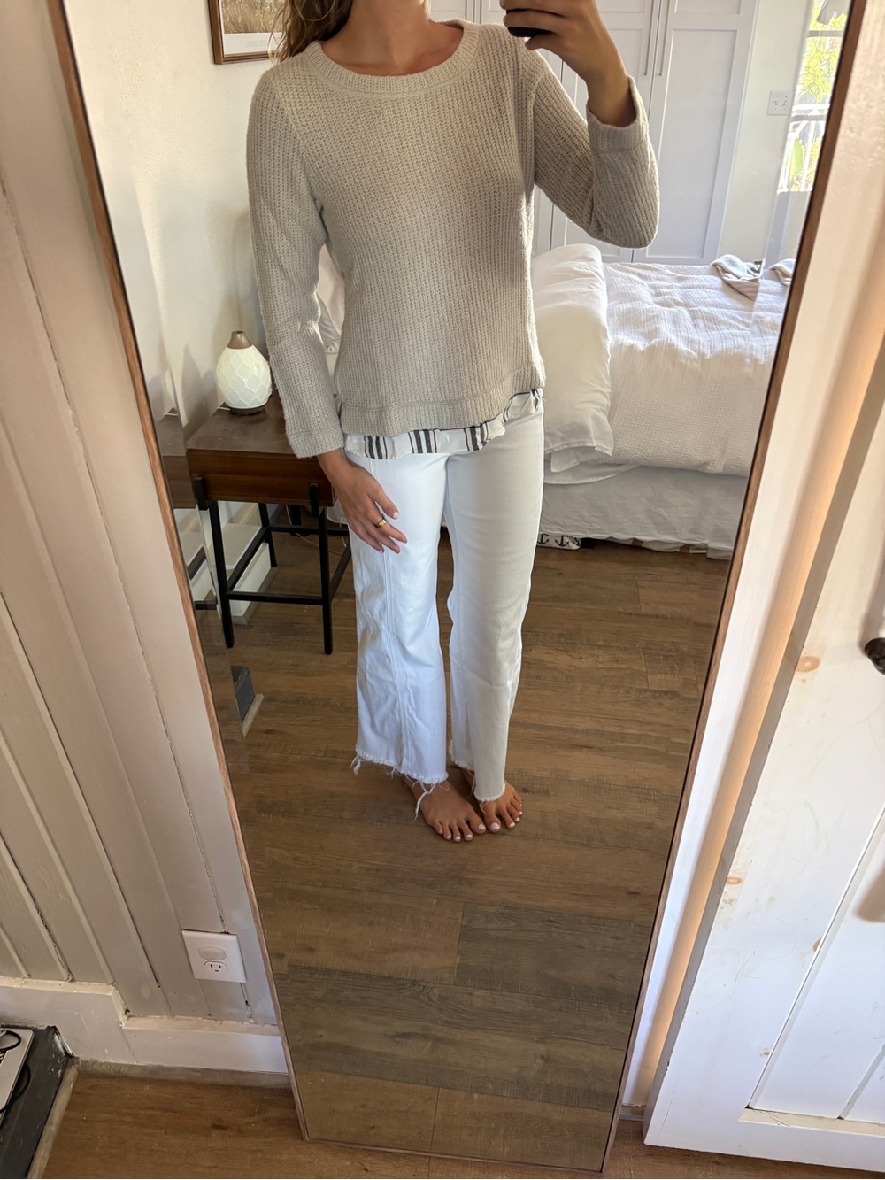 Sanctuary Cream Knit Sweater with Striped Underlay